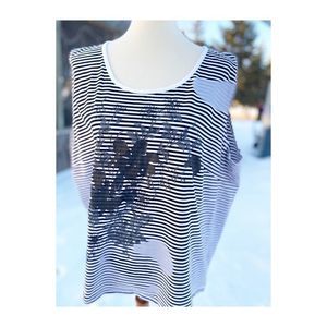 Mac and Jac Striped Floral Tank Top Casual Active